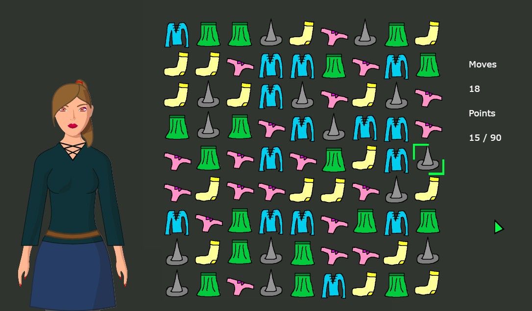 Evil Witch: Clothing-sorting connect three minigame
